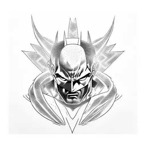 upper sleeve tattoo consiting of batman , drake and goku in a sleeve tattoo design idea