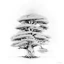 Cypress tree intertwined with chestnut tree with arbutus flowers at the base tattoo design idea