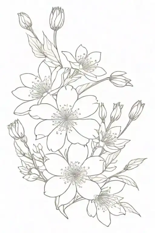 bouquet tied of sakura, honeysuckle, and aster tattoo design idea