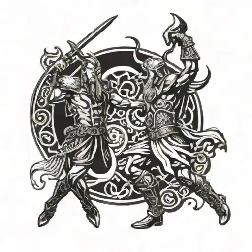 ragnarok slavs god fight with nordic god tattoo design idea