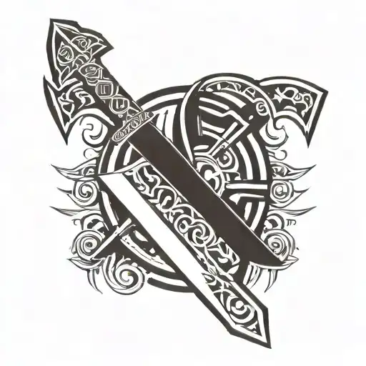 crossed axes with roman sword in front  tattoo design idea