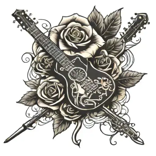 eletric Guitar black rose wrapped loosely gothic inspired tattoo tattoo design idea