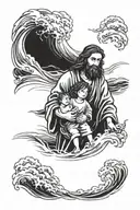 Jesus Christ guiding his child through rough waters tattoo design idea