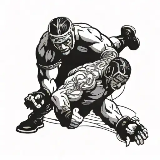 A tattoo design featuring a wrestler in action on the wrestling mats, showcasing strength and determination tattoo design idea