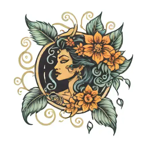 taíno puertorican flower moon goddess surrounded tattoo design idea