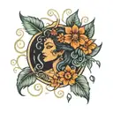 taíno puertorican flower moon goddess surrounded tattoo design idea