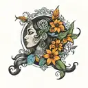taíno puertorican flower moon goddess surrounded tattoo design idea