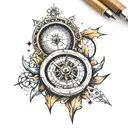 broken compass with pieces floating off into space tattoo design idea
