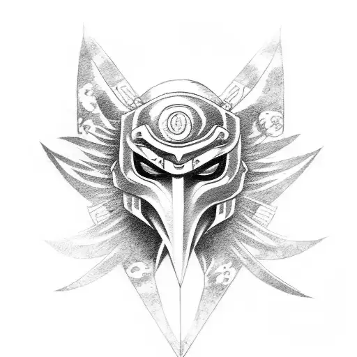 itachi anbu mask crossed by an enflammed katana tattoo design idea