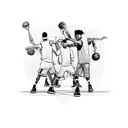 A sketch-style tattoo of a rap group performing on a basketball court tattoo design idea
