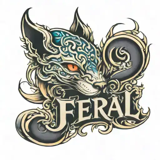 words "feral"  tattoo design idea