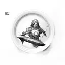 A plate of delicious food transformed into RPG characters fighting monsters tattoo design idea