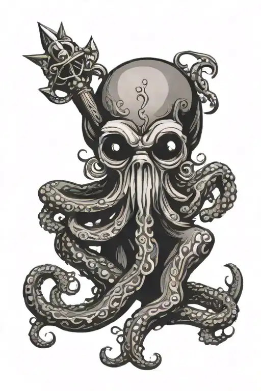 sailor jerry style otopus holding a trident surrounded tattoo design idea