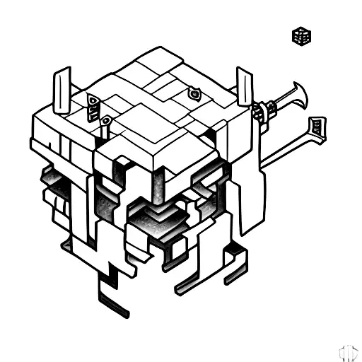 Piston, rifle and minecraft sword crossed tattoo design idea