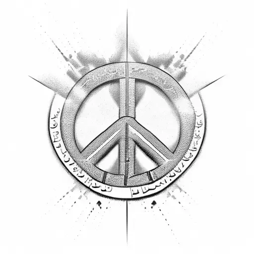 A soldier holding a flag with the word 'peace' written in Arabic tattoo design idea