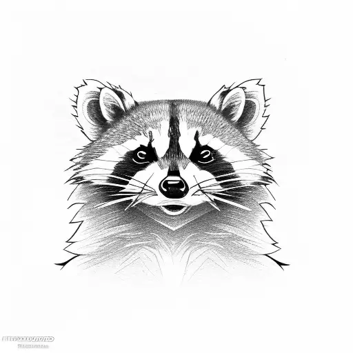 raccoon looking cute American traditional, very detailed, high contrast tattoo design idea