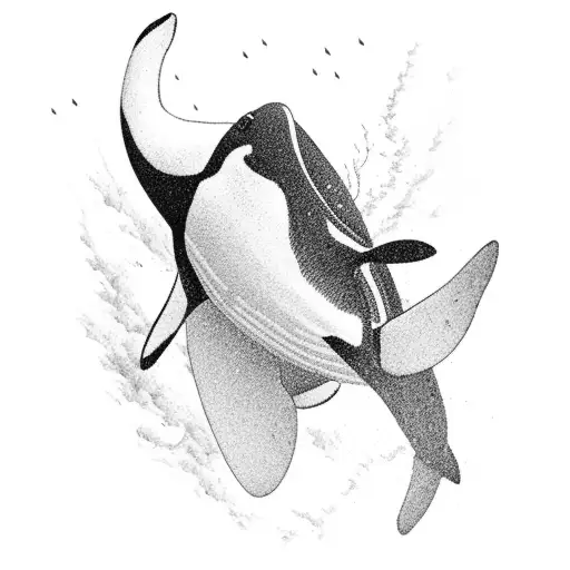Orca, diving, swiss mountains, family tattoo design idea