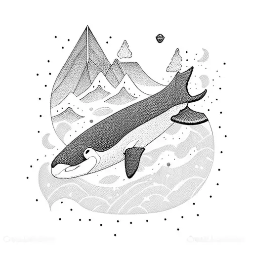 Orca, diving, swiss mountains, family tattoo design idea