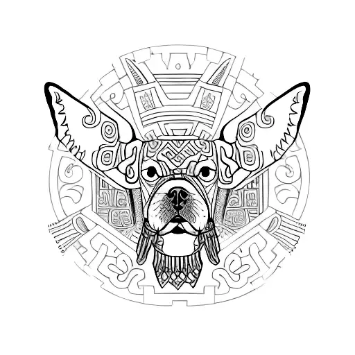 Create a minimalist tattoo of dog with Aztec and Mayan patterns integrated into the design tattoo design idea