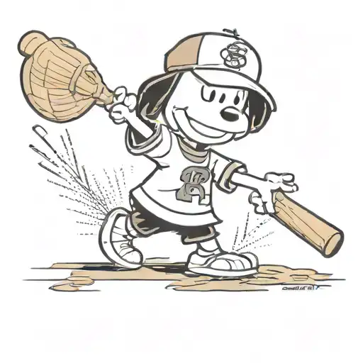 snoopy playing baseball tattoo design idea