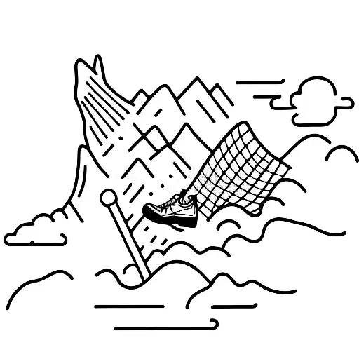 A minimalist tattoo of a hiking boot stepping on sea mountains tattoo design idea