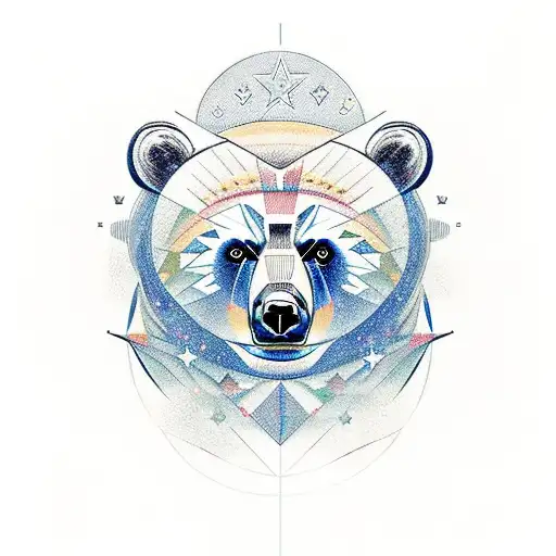 a bear drawn in profile as a spirit with two stars above it tattoo design idea