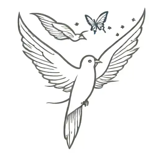 bird flying with butterfly towards freedom love tattoo design idea