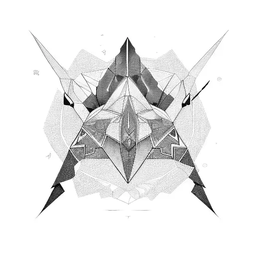 symmetrical, geometrical phoenic flying forward, mix between feminine and masculine style tattoo design idea