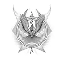 phoenix flying forward, symmetrical, geometric tattoo design idea
