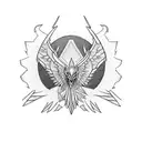 phoenix flying forward, symmetrical, geometric tattoo design idea