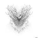 phoenix flying forward, symmetrical, geometric tattoo design idea