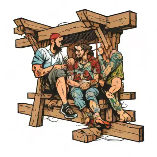 four people sitting on rafters tattoo design idea