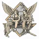 two people sitting in the rafters tattoo design idea