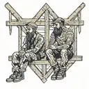 two people sitting in the rafters tattoo design idea