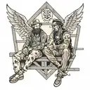 two people sitting in the rafters tattoo design idea