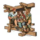 four people sitting on rafters tattoo design idea