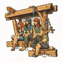 four people sitting on rafters tattoo design idea
