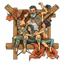 four people sitting on rafters tattoo design idea