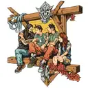 four people sitting on rafters tattoo design idea