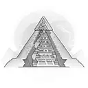 A mystical Mayan pyramid emerging from a dense forest, combining the client's interest in Mexico and their love for hiking tattoo design idea