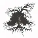 A  thin tree with root, noose hanging from branch representing a different family tattoo design idea