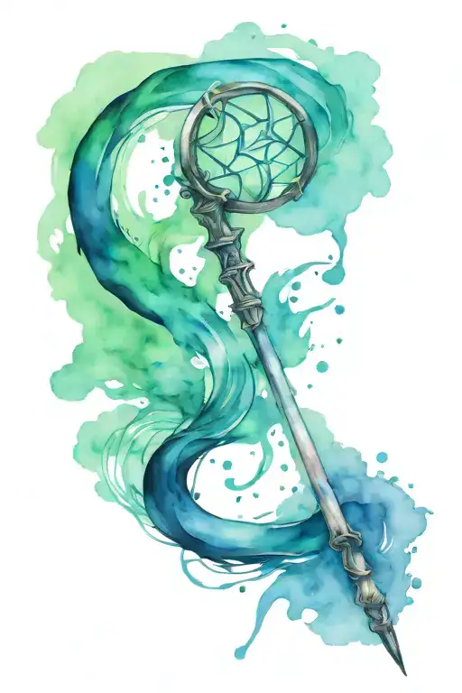 Draco Malfoy's wand with Blue colors stream around tattoo design idea