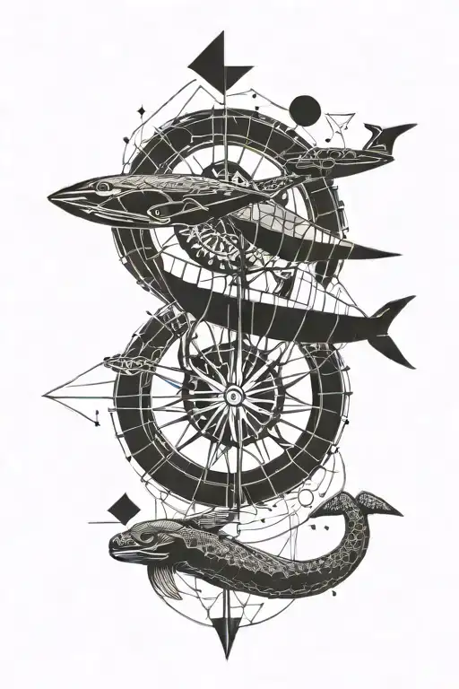 taurus, snake, compass, airlane, ship tattoo design idea