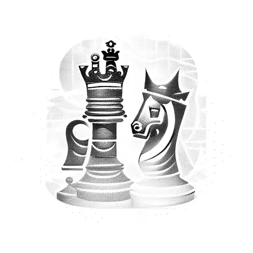 chess pieces King and queen and rook lighting dark background tattoo design idea