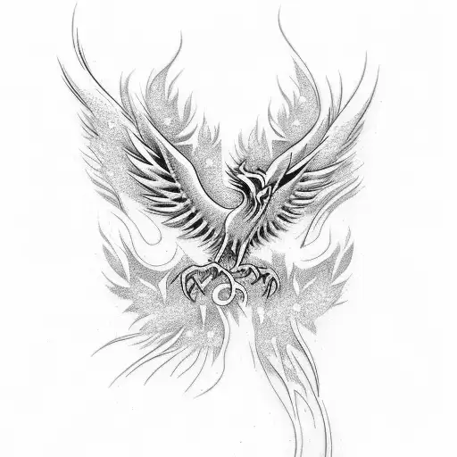 Phoenix on right arm abstract in Māori design tattoo design idea