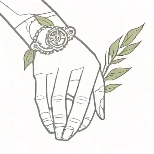 outstretched hand, cogwheel and olive branch tattoo design idea