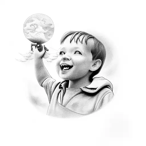 little boy in heaven with words 'how soon forever arrives' tattoo design idea