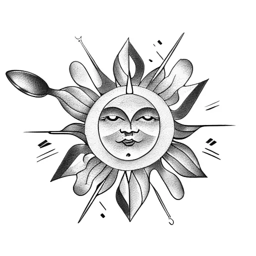 spoon, fork, sun tattoo design idea