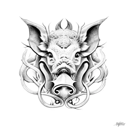 boar dragon vines eyes tattoo design idea