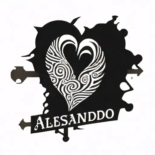 name "Alessandro" on heartbeat line with heart shaped lock tattoo design idea